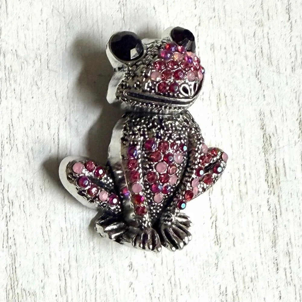 Pink Rhinestone Frog Brooch pink rhinestone